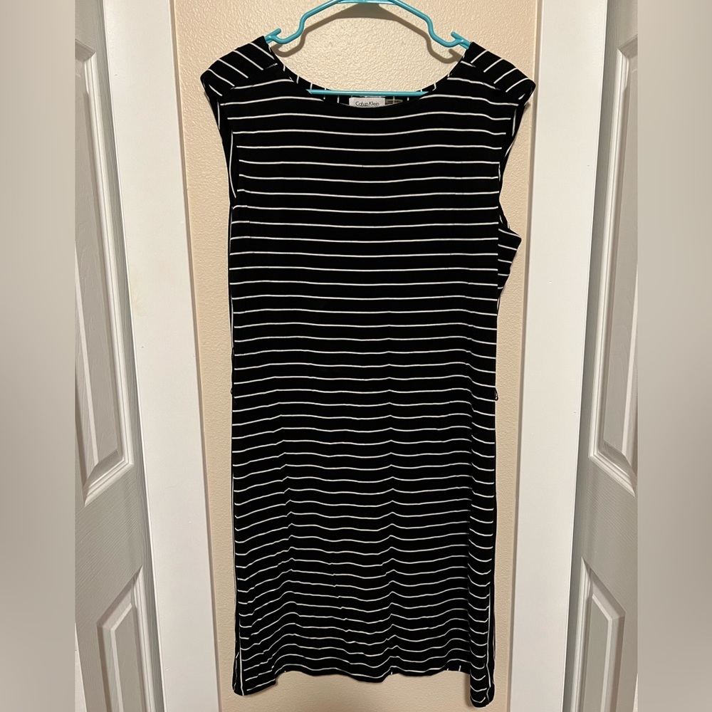 Calvin Klein dress, size 14, Black with white stripes